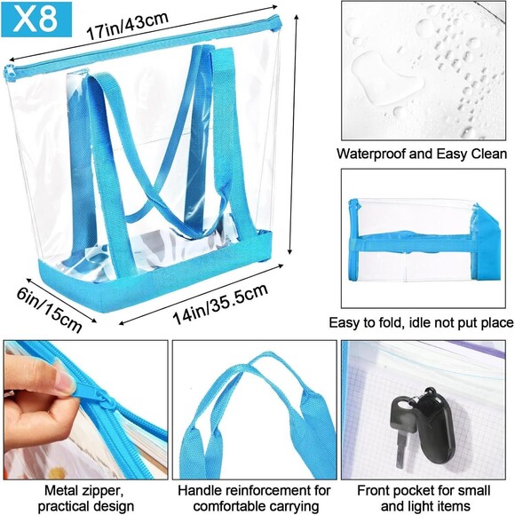 Clear PVC Tote Pack Bag Women Transparent Handbag Zip Purse Stadium Security - Picture 3 of 5